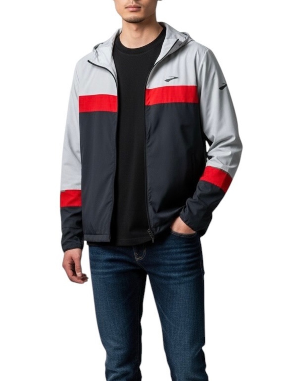 Brooks Men’s Canopy Packable Running Jacket Ash/Asphalt/Lava X-Large